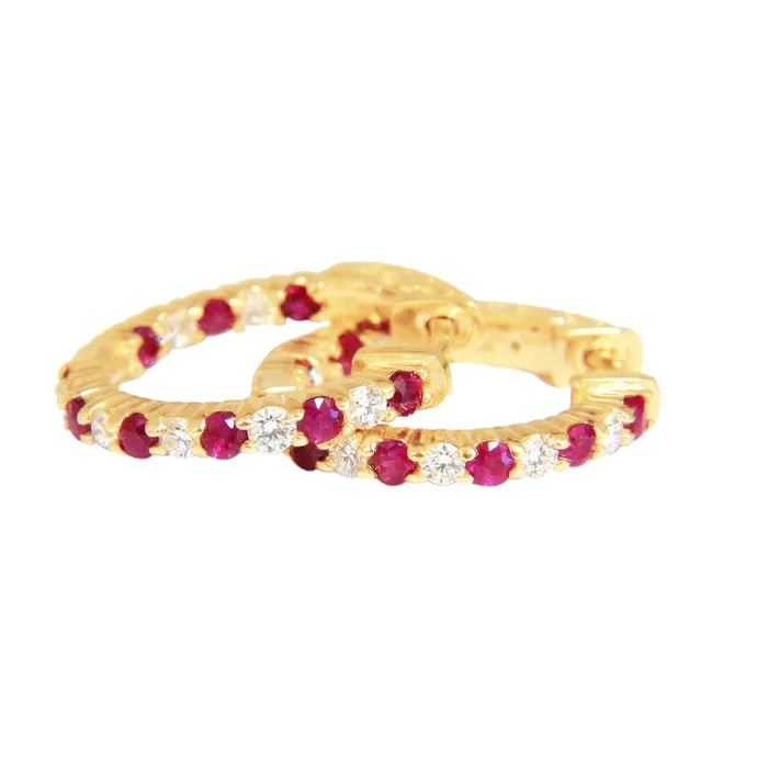 Earrings GB 3 Carats Round Cut Ruby Natural Earth Mined Diamond Hoop Earrings 14K Yellow Gold Earrings GB 3 Carats Round Cut Ruby Natural Earth Mined Diamond Hoop Earrings 14K Yellow Gold