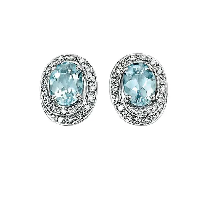 Earrings GB 450 Ct Aquamarine And Natural Earth Mined Diamonds Lady Studs Earring White Gold 14K Earrings GB 450 Ct Aquamarine And Natural Earth Mined Diamonds Lady Studs Earring White Gold 14K