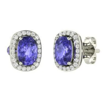 Earrings GB Blue Tanzanite With Halo Natural Earth Mined Diamond Stud Earrings 550 Carat White Gold Earrings GB Blue Tanzanite With Halo Natural Earth Mined Diamond Stud Earrings 550 Carat White Gold