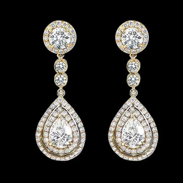 Earrings GB Chandelier Pear Cut Real Natural Earth Mined Diamonds 6 Carat Yellow Gold Earring Earrings GB Chandelier Pear Cut Real Natural Earth Mined Diamonds 6 Carat Yellow Gold Earring