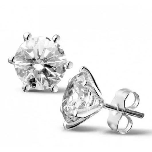 Earrings GB Natural Earth Mined Diamonds Studs Earrings 6 Ct White Gold 14K