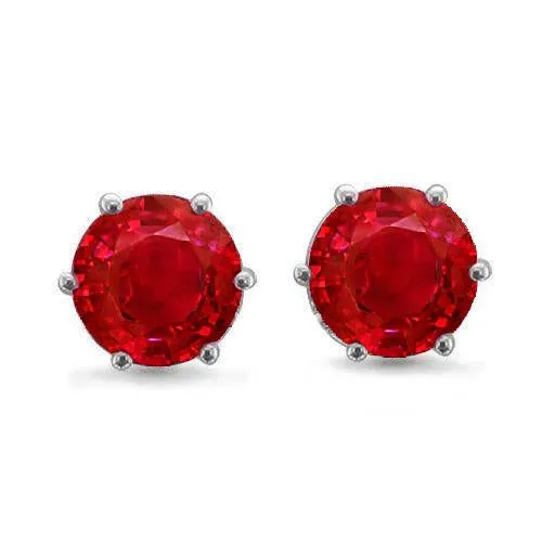 Earrings GB Solitaire Ruby Stud Lady Earring White Gold 14K Fine Jewelry 6 Carats Earrings GB Solitaire Ruby Stud Lady Earring White Gold 14K Fine Jewelry 6 Carats