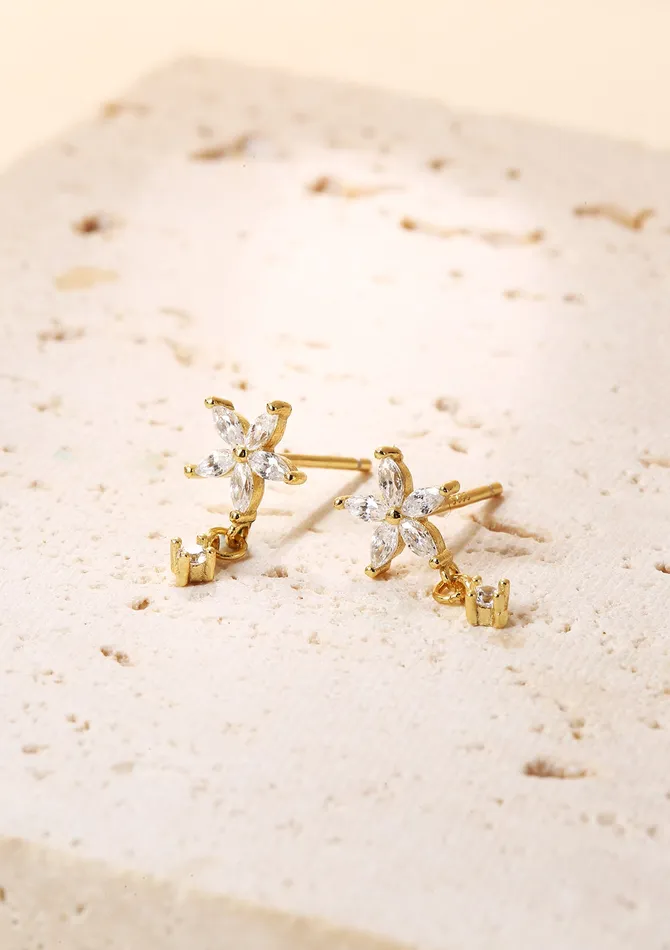 Earrings Hey Happiness Daisy Drop Stud Earrings Sterling Silver Gold