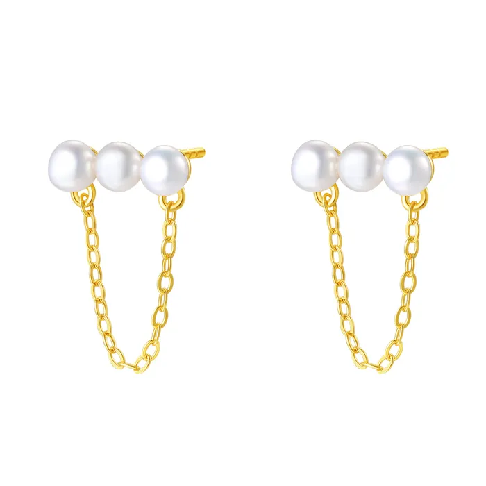Earrings Hey Happiness Trio Pearl Chain Stud Earrings Sterling Silver