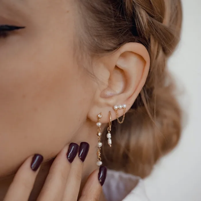 Earrings Hey Happiness Trio Pearl Chain Stud Earrings Sterling Silver Earrings Hey Happiness Trio Pearl Chain Stud Earrings Sterling Silver