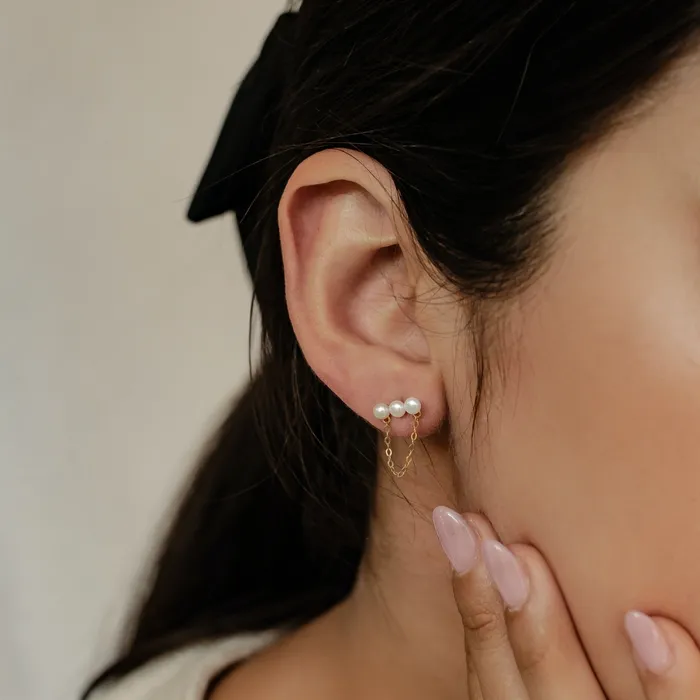 Earrings Hey Happiness Trio Pearl Chain Stud Earrings Sterling Silver Earrings Hey Happiness Trio Pearl Chain Stud Earrings Sterling Silver