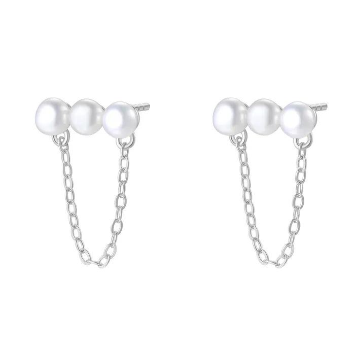 Earrings Hey Happiness Trio Pearl Chain Stud Earrings Sterling Silver Earrings Hey Happiness Trio Pearl Chain Stud Earrings Sterling Silver