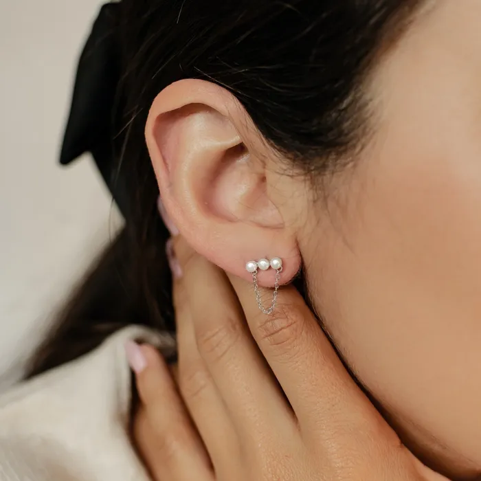 Earrings Hey Happiness Trio Pearl Chain Stud Earrings Sterling Silver Earrings Hey Happiness Trio Pearl Chain Stud Earrings Sterling Silver