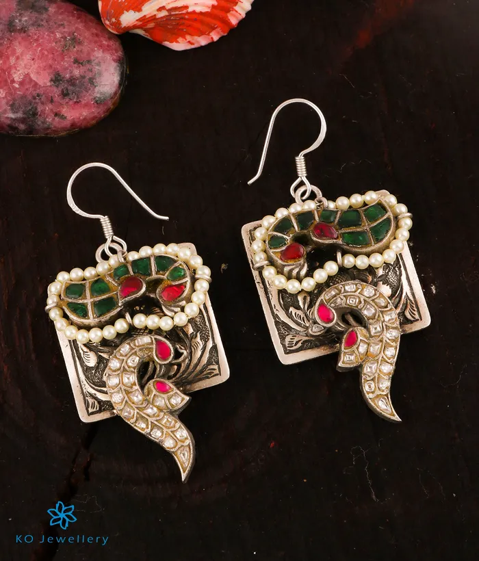 Earrings Kundan The Avantika Silver Peacock Kundan Earrings