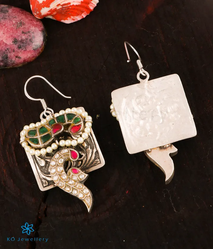 Earrings Kundan The Avantika Silver Peacock Kundan Earrings
