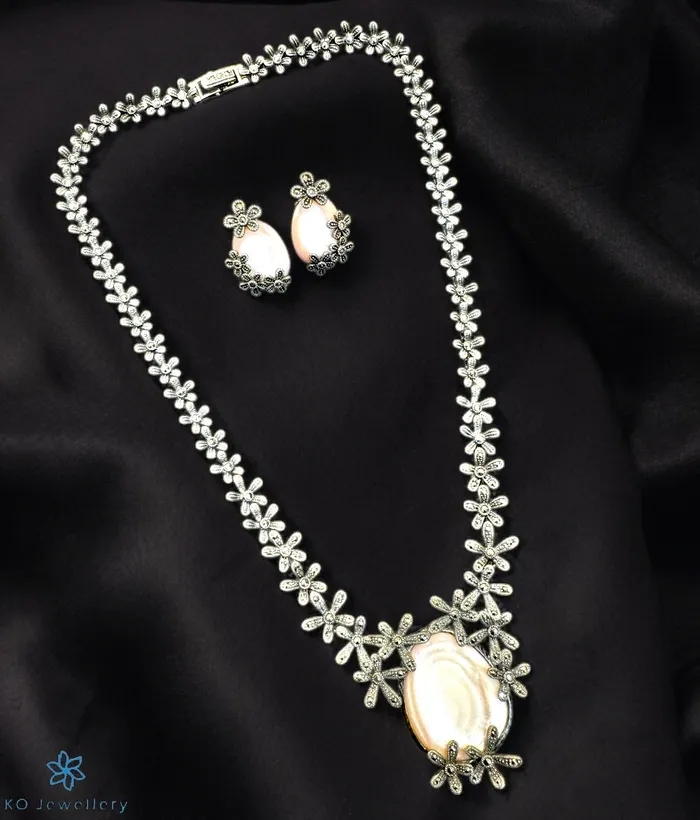 Earrings Marcasite The Ryna Silver Marcasite Necklace Earrings Pearl