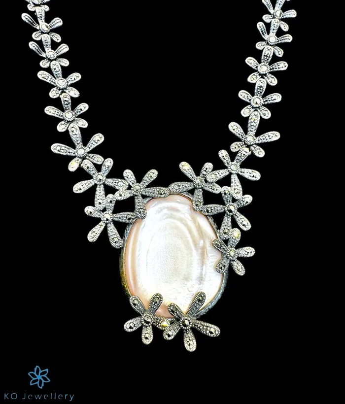 Earrings Marcasite The Ryna Silver Marcasite Necklace Earrings Pearl