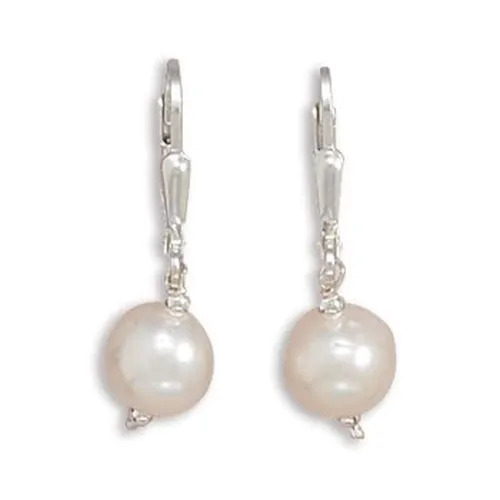 Earrings MMA MMA White Freshwater Pearl with Bead Lever Earrings