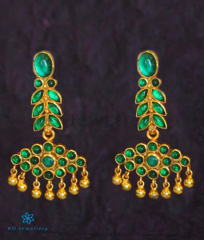 Earrings The Varsha Silver Kempu Earrings Green Silversmith