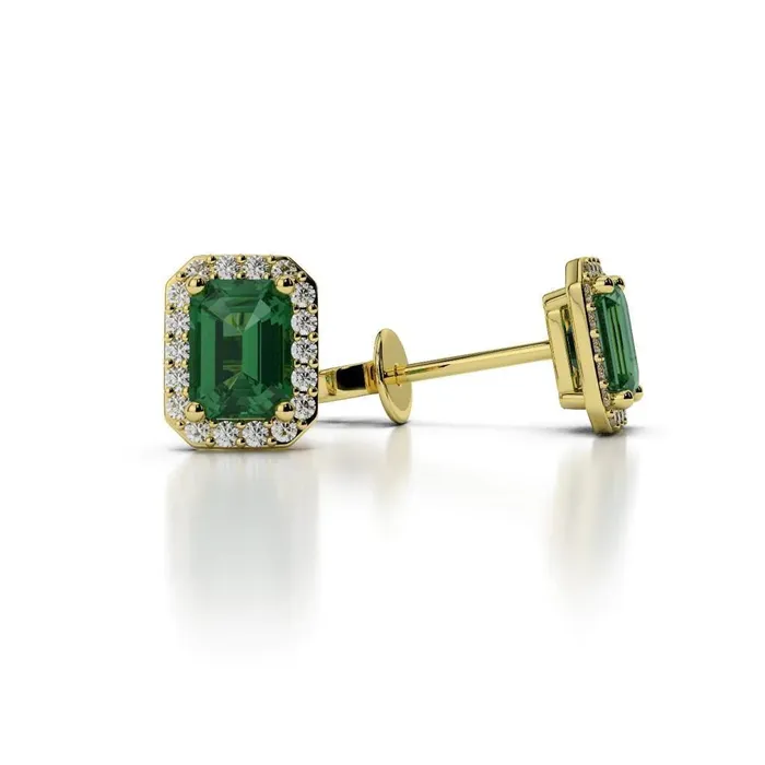 Earrings Yellow Gold Lady Studs Earrings 540 Ct Green Emerald And Natural Earth Mined Diamonds Halo GB Earrings Yellow Gold Lady Studs Earrings 540 Ct Green Emerald And Natural Earth Mined Diamonds Halo GB