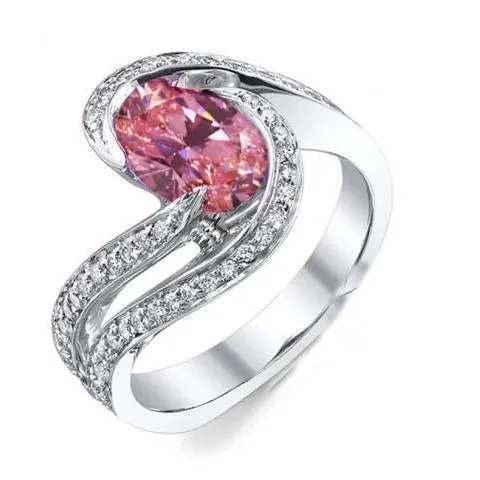 GB 350 Carats Pink Sapphire With Natural Earth Mined Diamonds Wedding Ring 14K White Gold Rings GB 350 Carats Pink Sapphire With Natural Earth Mined Diamonds Wedding Ring 14K White Gold Rings