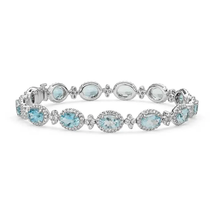 GB Bracelets Aquamarine And Natural Earth Mined Diamonds Lady Bracelet 4025 Carats 14K White Gold GB Bracelets Aquamarine And Natural Earth Mined Diamonds Lady Bracelet 4025 Carats 14K White Gold