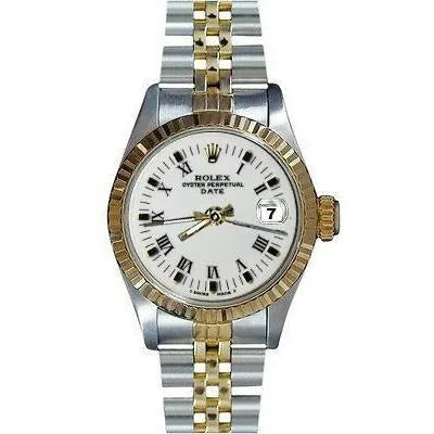 GB Bracelets Ss Gold Jubilee Bracelet Date Watch White Roman Dial Fluted Bezel GB Bracelets Ss Gold Jubilee Bracelet Date Watch White Roman Dial Fluted Bezel