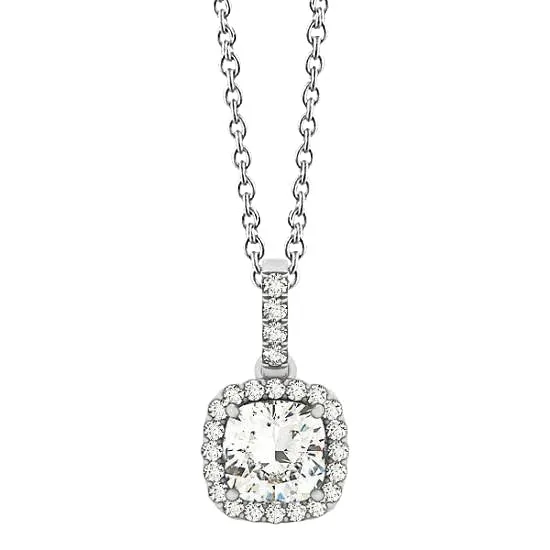 GB Cushion Halo Natural Earth Mined Diamond Pendant Without Chain Necklace 135 Carat WG 14K Necklaces GB Cushion Halo Natural Earth Mined Diamond Pendant Without Chain Necklace 135 Carat WG 14K Necklaces