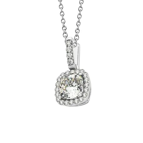 GB Cushion Halo Natural Earth Mined Diamond Pendant Without Chain Necklace 135 Carat WG 14K Necklaces GB Cushion Halo Natural Earth Mined Diamond Pendant Without Chain Necklace 135 Carat WG 14K Necklaces