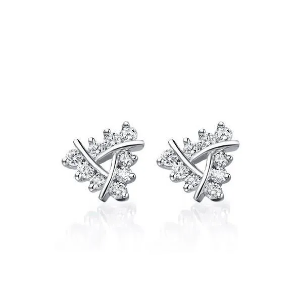 GB Earrings 18 Ct Round Natural Earth Mined Diamond Ladies 14K White Gold Earring GB Earrings 18 Ct Round Natural Earth Mined Diamond Ladies 14K White Gold Earring