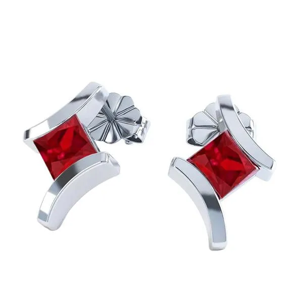 GB Earrings 3 Carats Bezel Set Ruby Women Studs Earrings 14K White Gold New GB Earrings 3 Carats Bezel Set Ruby Women Studs Earrings 14K White Gold New