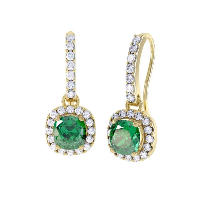 GB Earrings 440 Carats Green Emerald With Natural Earth Mined Diamonds Dangle Earrings Yellow Gold GB Earrings 440 Carats Green Emerald With Natural Earth Mined Diamonds Dangle Earrings Yellow Gold