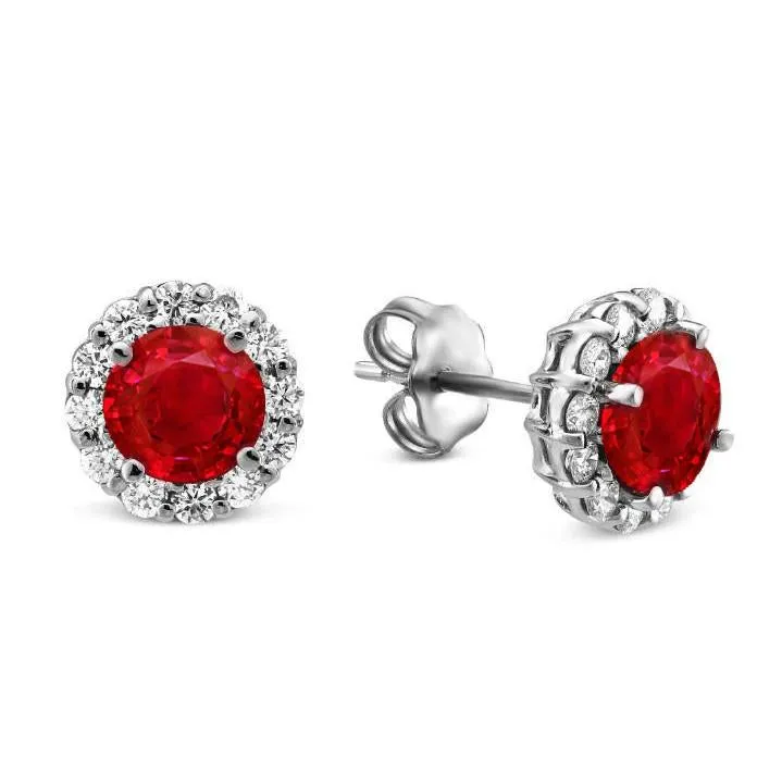 GB Earrings 530 Carats Round Ruby With Natural Earth Mined Diamonds Studs Earrings White Gold GB Earrings 530 Carats Round Ruby With Natural Earth Mined Diamonds Studs Earrings White Gold