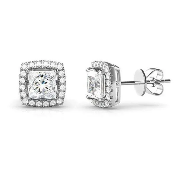 GB Earrings Halo Natural Earth Mined Diamonds Studs Earrings 270 Ct Sparkling Cushion And Round Cut GB Earrings Halo Natural Earth Mined Diamonds Studs Earrings 270 Ct Sparkling Cushion And Round Cut