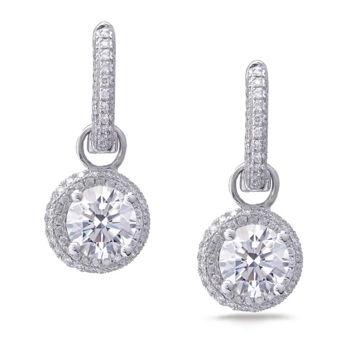 GB Earrings Natural Earth Mined Diamonds Ladies Dangle Earrings Round Cut 290 Carats White Gold 14K GB Earrings Natural Earth Mined Diamonds Ladies Dangle Earrings Round Cut 290 Carats White Gold 14K