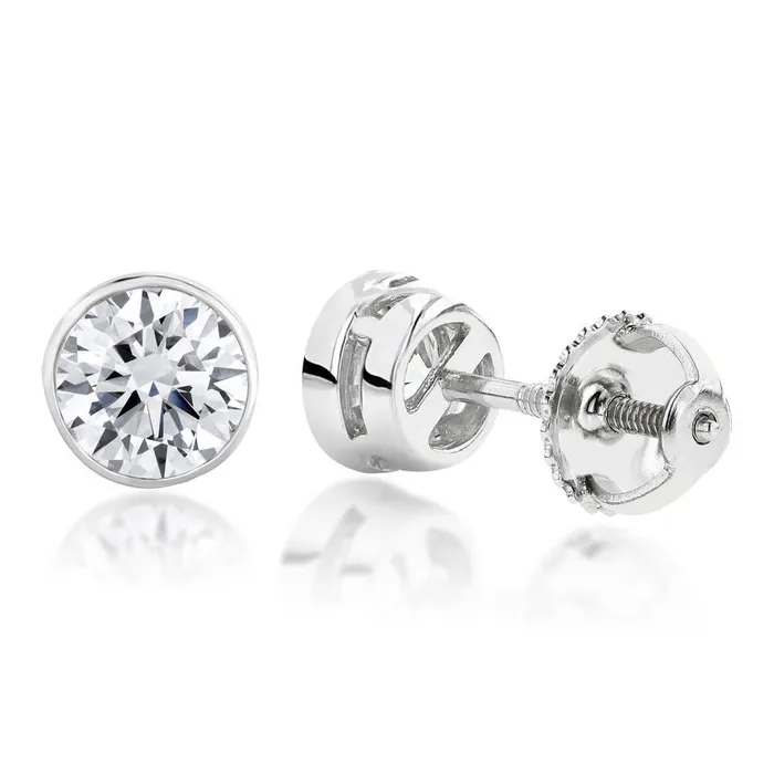 GB Earrings Round Bezel Set 190 Carats Natural Earth Mined Diamond Women Stud Earring White Gold 14K GB Earrings Round Bezel Set 190 Carats Natural Earth Mined Diamond Women Stud Earring White Gold 14K