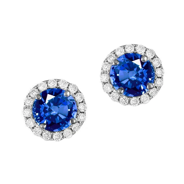 GB Earrings Round Ceylon Sapphire Stud Earring Halo Natural Earth Mined Diamond Gold 230 Ct GB Earrings Round Ceylon Sapphire Stud Earring Halo Natural Earth Mined Diamond Gold 230 Ct