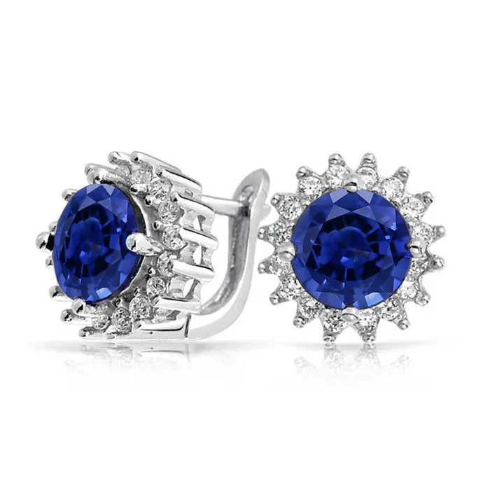 GB Earrings Round Cut Ceylon Sapphire And Natural Earth Mined Diamond Stud Gold Earring 440 Carats GB Earrings Round Cut Ceylon Sapphire And Natural Earth Mined Diamond Stud Gold Earring 440 Carats
