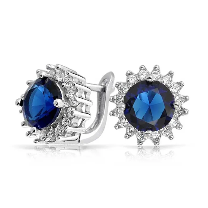 GB Earrings Sri Lanka Sapphire With Natural Earth Mined Diamond Stud Earring 350 Ct Round Cut