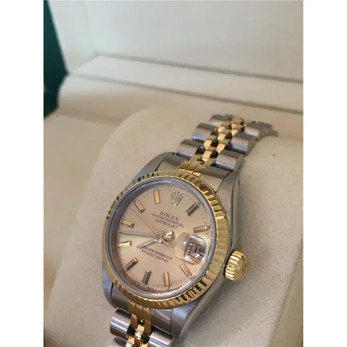 GB Ladies Rolex Datejust Watch Stick Dial Smooth Bezel Two Tone Rings