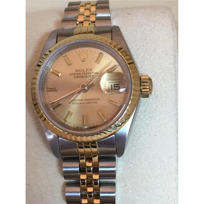 GB Ladies Rolex Datejust Watch Stick Dial Smooth Bezel Two Tone Rings