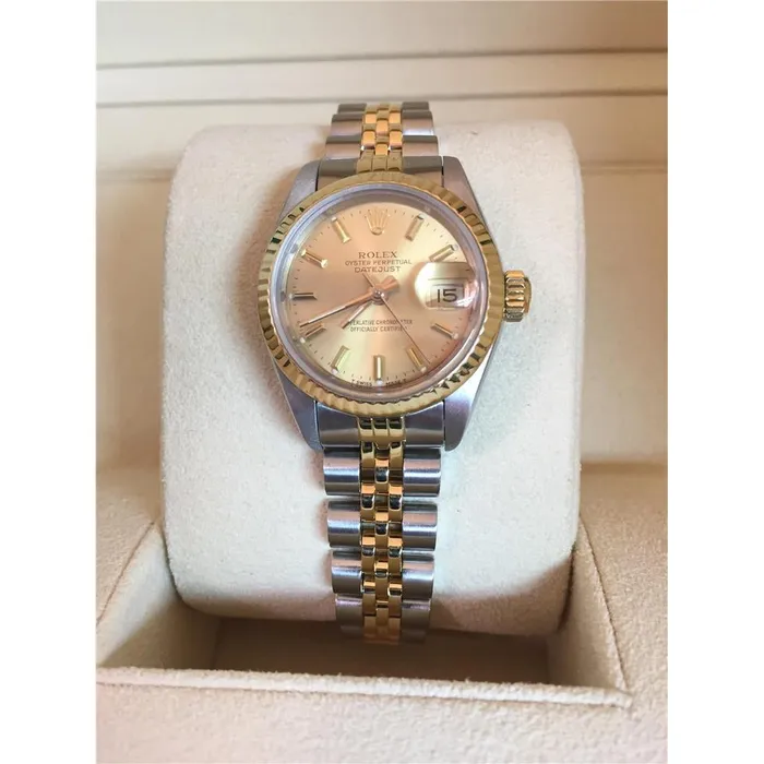GB Ladies Rolex Datejust Watch Stick Dial Smooth Bezel Two Tone Rings