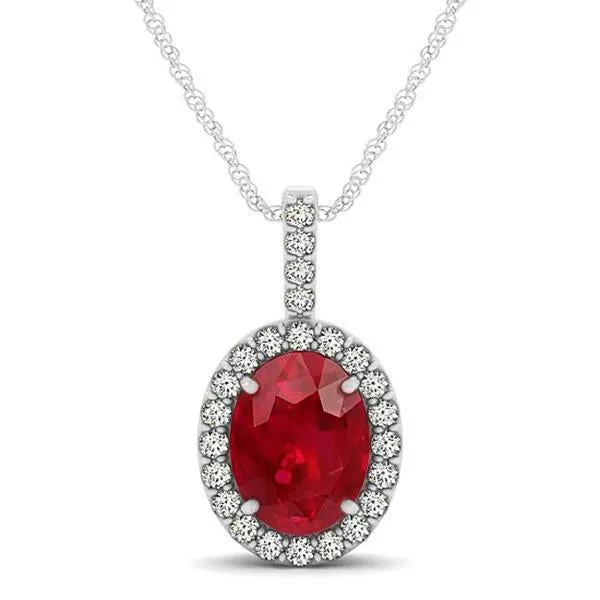 GB Necklaces Oval Ruby Natural Earth Mined Diamond Pendant Necklace 910 Ct White Gold 14K GB Necklaces Oval Ruby Natural Earth Mined Diamond Pendant Necklace 910 Ct White Gold 14K