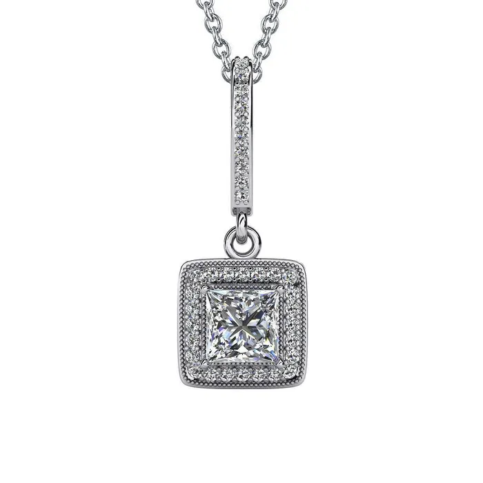 GB Necklaces Princess Cut Real Natural Earth Mined Diamond Drop Pendant Necklace 435 Carats White Gold 14K GB Necklaces Princess Cut Real Natural Earth Mined Diamond Drop Pendant Necklace 435 Carats White Gold 14K