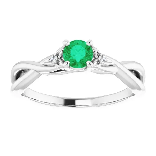 GB Rings 150 Carats Green Emerald Ring Twisted Shank White Gold 14K