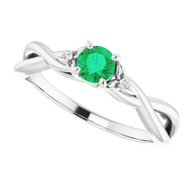 GB Rings 150 Carats Green Emerald Ring Twisted Shank White Gold 14K
