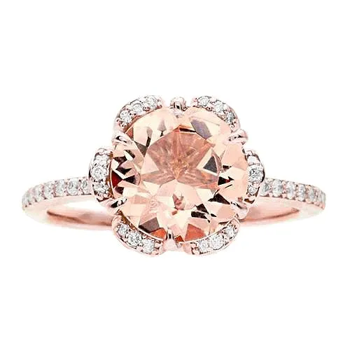 GB Rings 1525 Carats Round Cut Morganite And Natural Earth Mined Diamonds Ring Gold Rose 14K GB Rings 1525 Carats Round Cut Morganite And Natural Earth Mined Diamonds Ring Gold Rose 14K