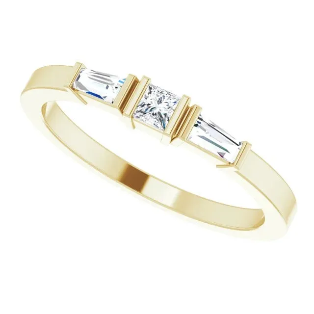 GB Rings 3 Stone Ring 110 Carats Princess Baguette Natural Earth Mined Diamonds Yellow Gold 14K GB Rings 3 Stone Ring 110 Carats Princess Baguette Natural Earth Mined Diamonds Yellow Gold 14K