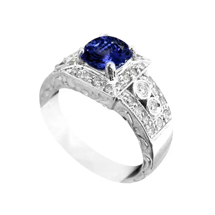 GB Rings Antique Style Tanzanite And Natural Earth Mined Diamonds Ring 275 Carats Wedding Jewelry GB Rings Antique Style Tanzanite And Natural Earth Mined Diamonds Ring 275 Carats Wedding Jewelry