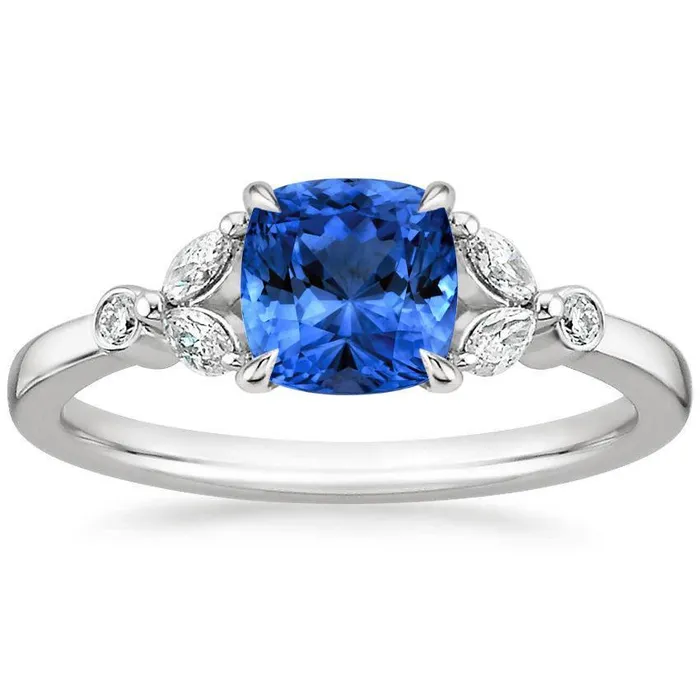 GB Rings Ceylon Sapphire With Natural Earth Mined Diamonds 270 Ct Ring White Gold 14K