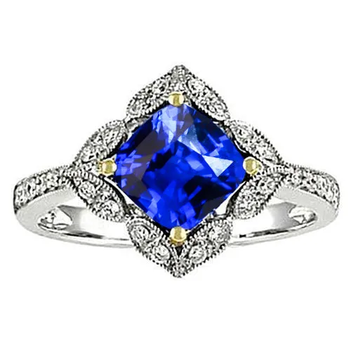 GB Rings Cushion Sri Lanka Sapphire Natural Earth Mined Diamonds Ring 566 Ct Two Tone Gold GB Rings Cushion Sri Lanka Sapphire Natural Earth Mined Diamonds Ring 566 Ct Two Tone Gold