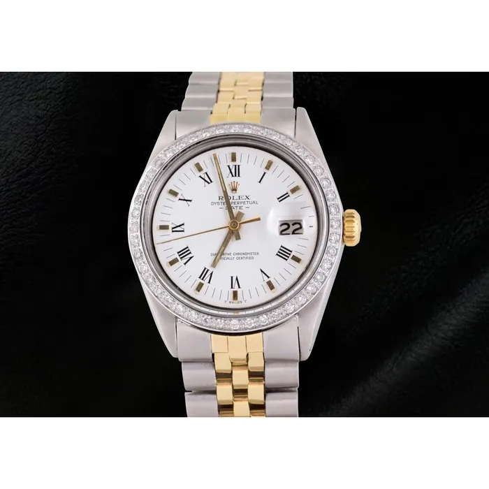 GB Rings Rolex Date Men Watch Roman Dial Diamond Bezel Two Tone Jubilee GB Rings Rolex Date Men Watch Roman Dial Diamond Bezel Two Tone Jubilee