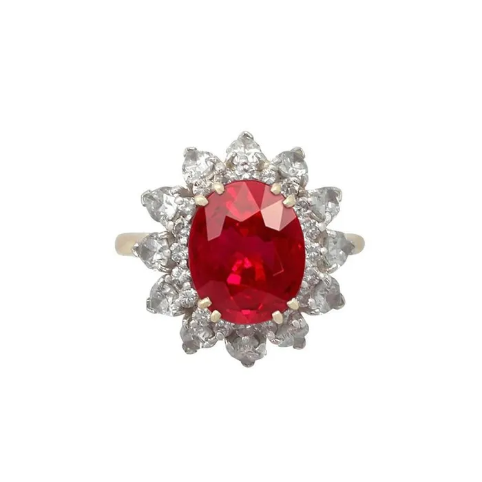 GB Rings Round Cut 450 Ct Ruby And Natural Earth Mined Diamonds Ring Prong Set Gold Yellow 14K GB Rings Round Cut 450 Ct Ruby And Natural Earth Mined Diamonds Ring Prong Set Gold Yellow 14K
