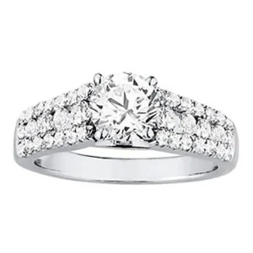 GB Rings Round Natural Earth Mined Diamonds 2 Carats Solitaire With Accents Ring White Gold 14K