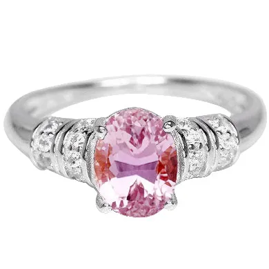 GB Rings White Gold 14K 1675 Carats Pink Kunzite With Natural Earth Mined Diamond Engagement Ring GB Rings White Gold 14K 1675 Carats Pink Kunzite With Natural Earth Mined Diamond Engagement Ring